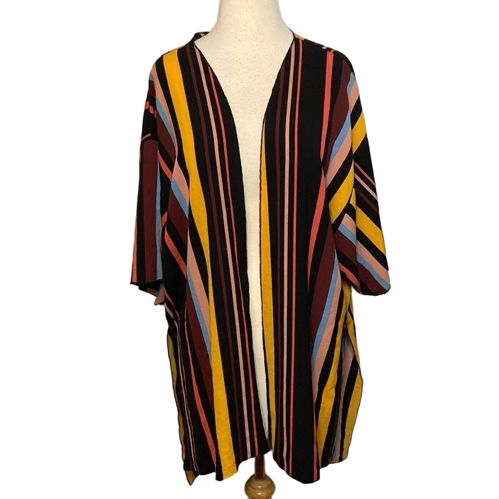 Full Circle Trends Open Front Cardigan Lightweight Multi-Color Stripes XL